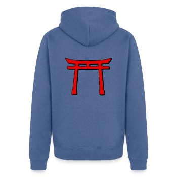 Pop Torii Gate: Digital Delight in Color - Unisex Premium Organic Zip Hoodie - stone blue - Back - Nico (187cm)