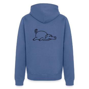 Grillon de porc mort inconscient mangeant de la viande - Veste à capuche bio Premium Unisexe - bleu pigeon - Dos - Nico (187cm)