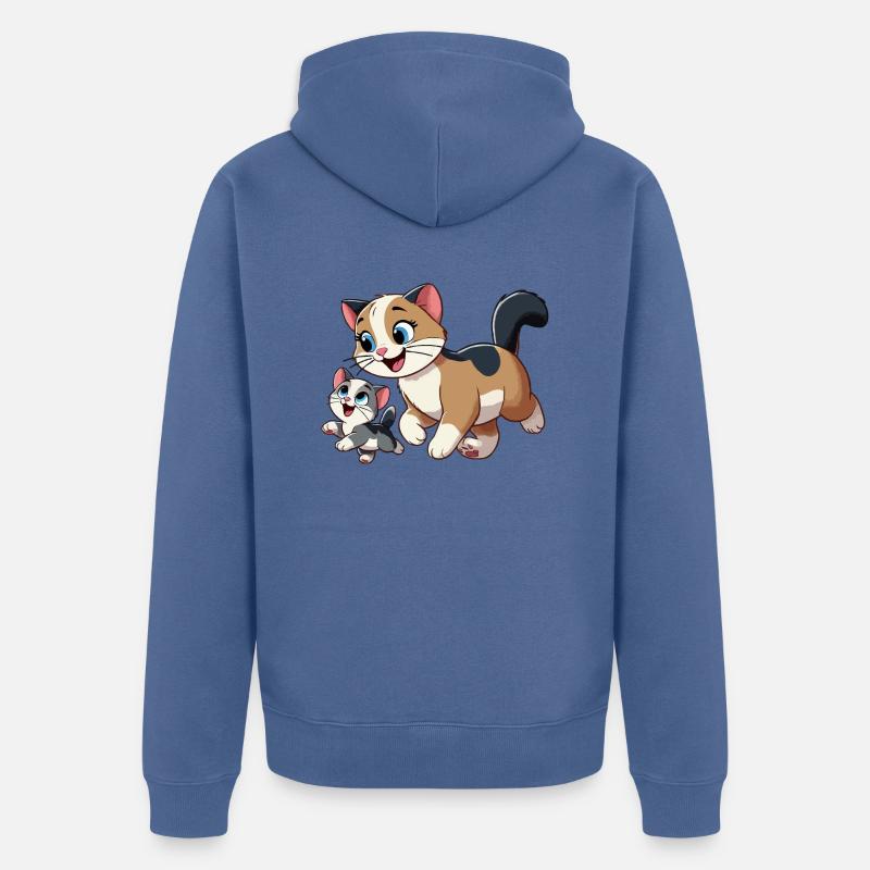Engelsk korthår mor og barn - Premium økologisk unisex-hettejakke - dueblå