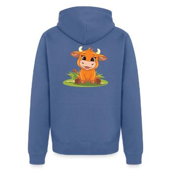 Lustige lächelnde Baby Stier auf dem Rasen - Unisex Premium Bio Zip Hoodie - Taubenblau - Hinten - Nico (187cm)