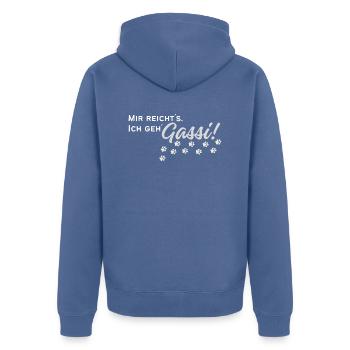 Gassi gehen - Unisex Premium Bio Zip Hoodie - Taubenblau - Hinten - Nico (187cm)