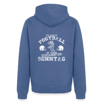 An jedem verdammten Sonntag - Unisex Premium Bio Zip Hoodie - Taubenblau - Hinten - Nico (187cm)