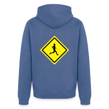 runner roadsign - Unisex Premium Bio Zip Hoodie - Taubenblau - Hinten - Nico (187cm)