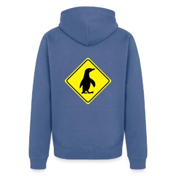 Warnung - Pinguin - 2 Farb Vektor - Unisex Premium Bio Zip Hoodie - Taubenblau - Hinten - Nico (187cm)