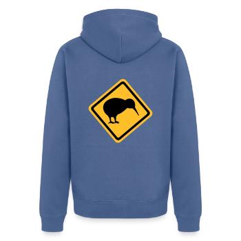 Kiwi - Unisex Premium Bio Zip Hoodie - Taubenblau - Hinten - Nico (187cm)