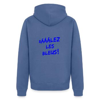 RÂLEZ LES BLEUS ! (sports, football, rugby) - Veste à capuche bio Premium Unisexe - bleu pigeon - Dos - Nico (187cm)