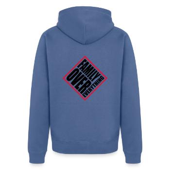 Family Over Everything - Unisex Premium Organic Zip Hoodie - stone blue - Back - Nico (187cm)