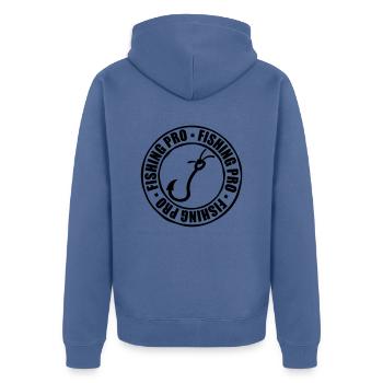 Stempel Fishing Pro - Unisex Premium Bio Zip Hoodie - Taubenblau - Hinten - Nico (187cm)