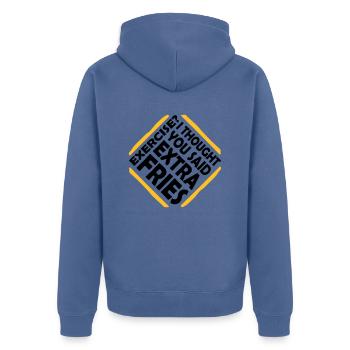 Exercise Extra Fries Zitat - Unisex Premium Bio Zip Hoodie - Taubenblau - Hinten - Nico (187cm)