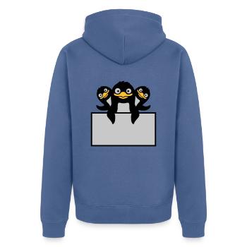 3 Pinguine hinter Schild - Unisex Premium Bio Zip Hoodie - Taubenblau - Hinten - Nico (187cm)