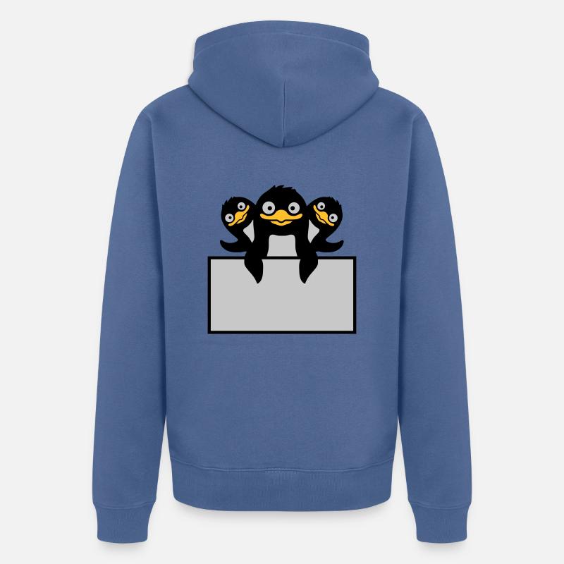 3 Pinguine hinter Schild - Unisex Premium Bio Zip Hoodie - Taubenblau