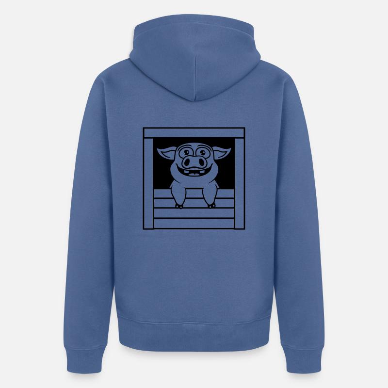 Happy Stable Pig Comic - Veste à capuche bio Premium Unisexe - bleu pigeon
