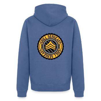 Grill Sergeant Stamp BBQ - Unisex Premium Organic Zip Hoodie - stone blue - Back - Nico (187cm)