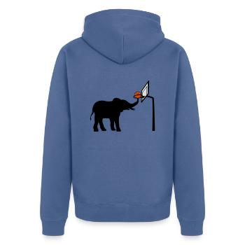 Silhouette d’éléphant jouant au basket-ball - Veste à capuche bio Premium Unisexe - bleu pigeon - Dos - Nico (187cm)
