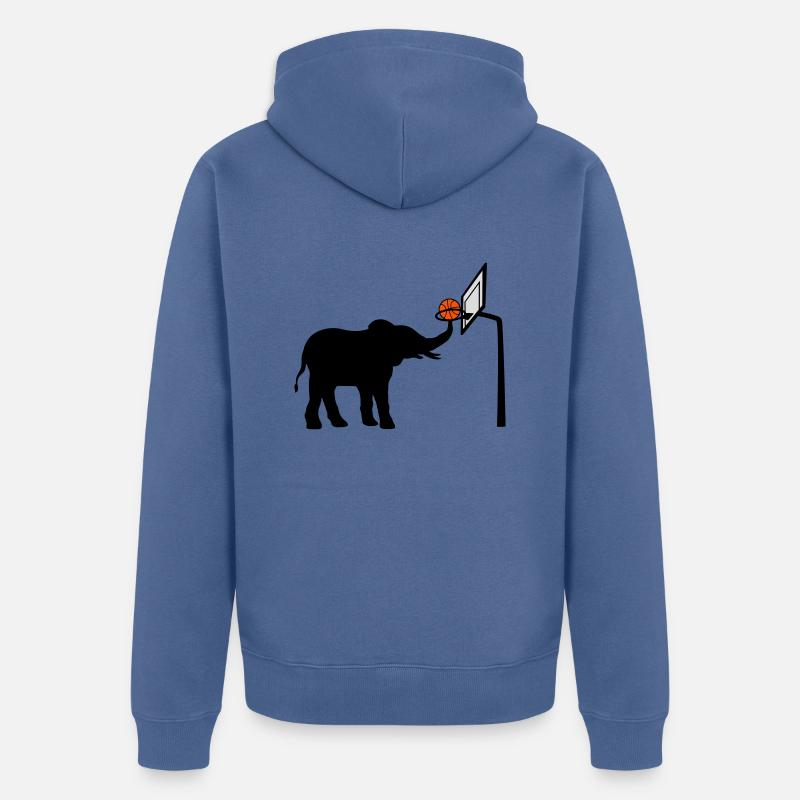 Silhouette d’éléphant jouant au basket-ball - Veste à capuche bio Premium Unisexe - bleu pigeon