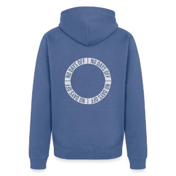 no days off Zitat - Unisex Premium Bio Zip Hoodie - Taubenblau - Hinten - Nico (187cm)
