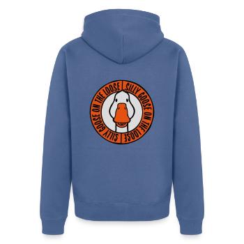 goose on the loose - Unisex Premium Bio Zip Hoodie - Taubenblau - Hinten - Nico (187cm)