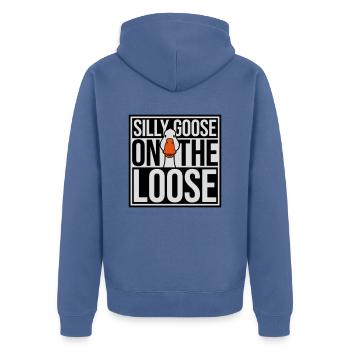 goose on the loose - Unisex Premium Bio Zip Hoodie - Taubenblau - Hinten - Nico (187cm)