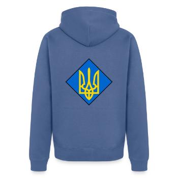 Ukraine - Veste à capuche bio Premium Unisexe - bleu pigeon - Dos - Nico (187cm)