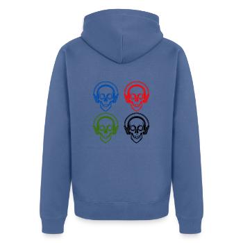 Skulls listening to music with headphones - Unisex Premium Organic Zip Hoodie - stone blue - Back - Nico (187cm)