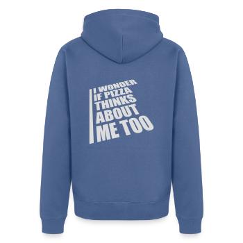 La pizza pense à moi - Veste à capuche bio Premium Unisexe - bleu pigeon - Dos - Nico (187cm)