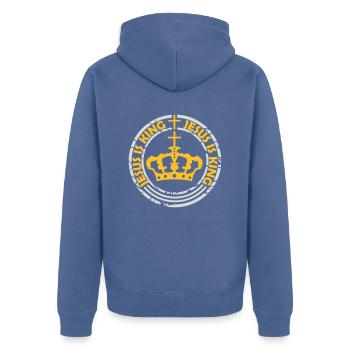 Citation de Jésus est roi - Veste à capuche bio Premium Unisexe - bleu pigeon - Dos - Nico (187cm)