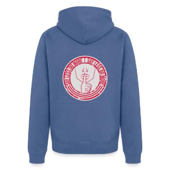 say less do more - Unisex Premium Bio Zip Hoodie - Taubenblau - Hinten - Nico (187cm)