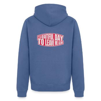leave me alone day - Unisex Premium Organic Zip Hoodie - stone blue - Back - Nico (187cm)