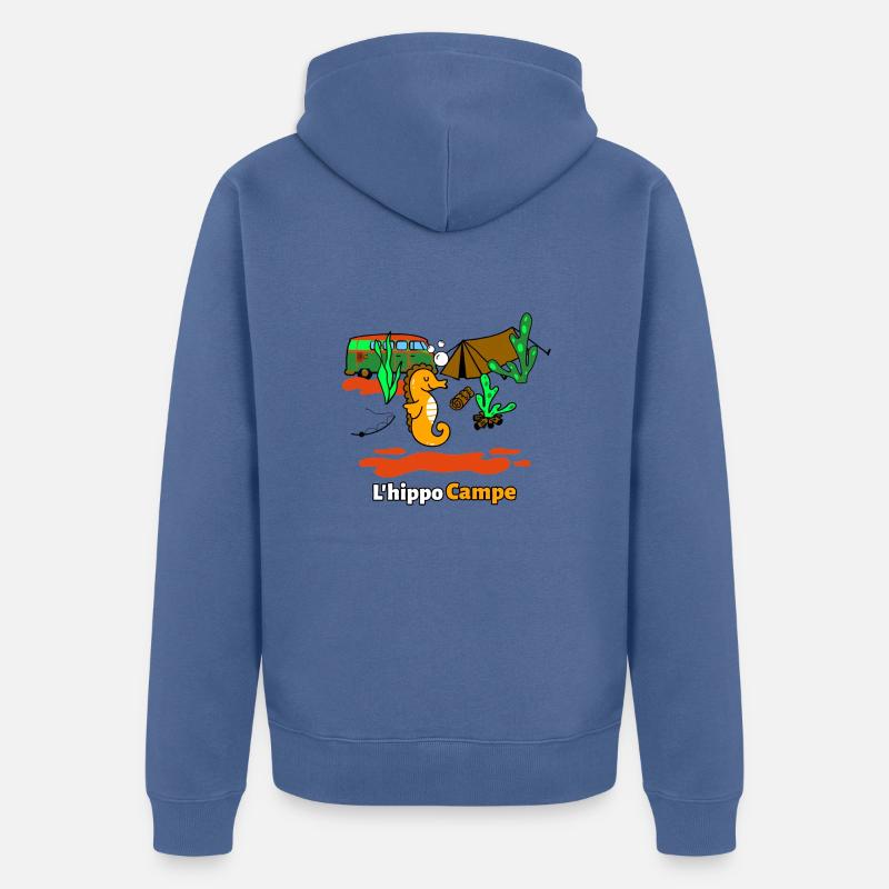 L'HIPPO CAMPE ! (camping, hippocampe) - Veste à capuche bio Premium Unisexe - bleu pigeon