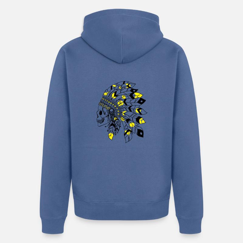 crâne avec coiffe indienne noir et jaune - Veste à capuche bio Premium Unisexe - bleu pigeon