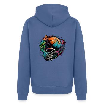 Buntes Basketball Graffiti - Unisex Premium Bio Zip Hoodie - Taubenblau - Hinten - Nico (187cm)