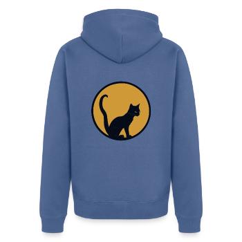 Schwarze Katze, ein Symbol - Unisex Premium Bio Zip Hoodie - Taubenblau - Hinten - Nico (187cm)