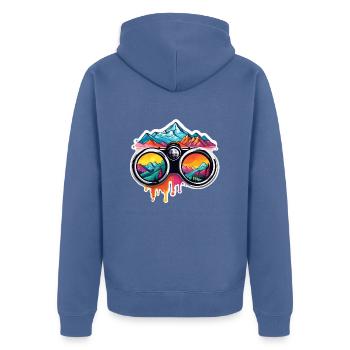 Binoculars / Observation / Observation / Adventure - Unisex Premium Organic Zip Hoodie - stone blue - Back - Nico (187cm)