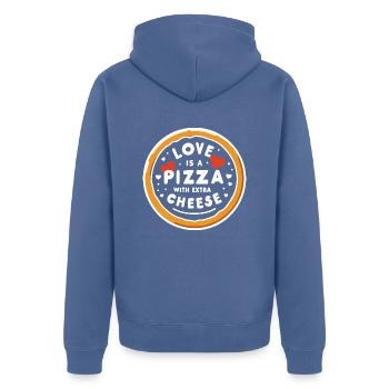 Liebe ist eine Pizza mit extra Käse - Unisex Premium Bio Zip Hoodie - Taubenblau - Hinten - Nico (187cm)