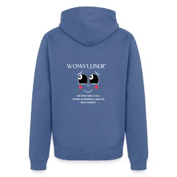 Woma*leiser* - Unisex Premium Bio Zip Hoodie - Taubenblau - Hinten - Nico (187cm)
