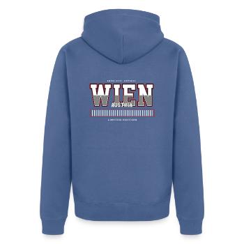 Wien - Unisex Premium Bio Zip Hoodie - Taubenblau - Hinten - Nico (187cm)