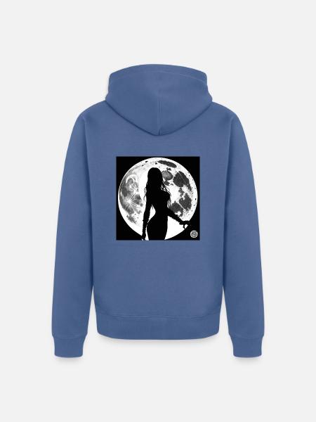 Silhouette einer Frau - Mond - Unisex Premium Bio Zip Hoodie - Taubenblau