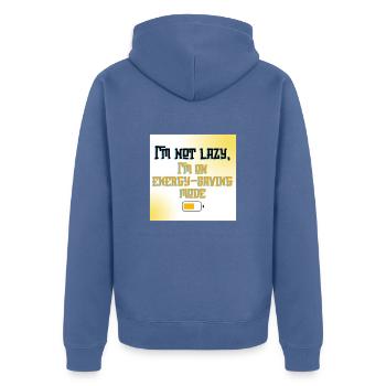 I’m Not Lazy, I’m on Energy-Saving Mode - Funny Qu - Unisex Premium Organic Zip Hoodie - stone blue - Back - Nico (187cm)
