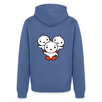 3 canards papa maman enfants épaules tenant cirque - Veste à capuche bio Premium Unisexe - bleu pigeon - Dos - Nico (187cm)
