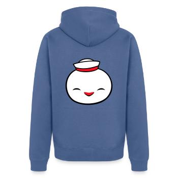 Canard Marin Marin Chapeau Marin Chapeau Happy - Veste à capuche bio Premium Unisexe - bleu pigeon - Dos - Nico (187cm)