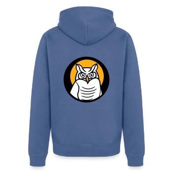 Owl Bird Eagle Owl Sun Moon Night Full Moon Round Logo - Unisex Premium Organic Zip Hoodie - stone blue - Back - Nico (187cm)