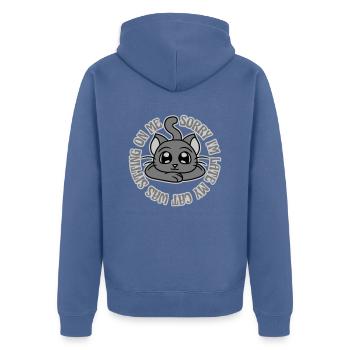 sorry cat was sitting - Unisex Premium Organic Zip Hoodie - stone blue - Back - Nico (187cm)