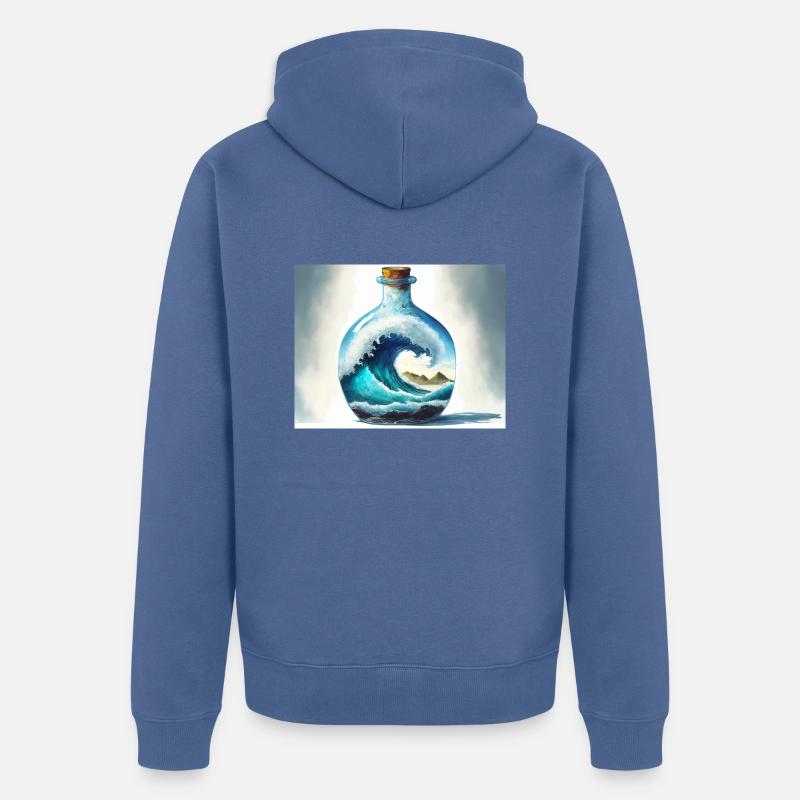 Vague monstre dans une bouteille - Veste à capuche bio Premium Unisexe - bleu pigeon