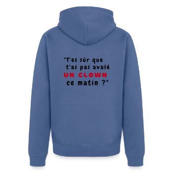 T-shirt Le chat clown - Veste à capuche bio Premium Unisexe - bleu pigeon - Dos - Nico (187cm)