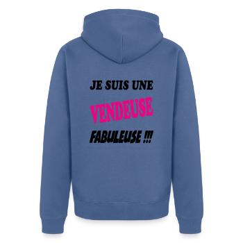 Je suis une vendeuse fabuleuse !!! - Veste à capuche bio Premium Unisexe - bleu pigeon - Dos - Nico (187cm)