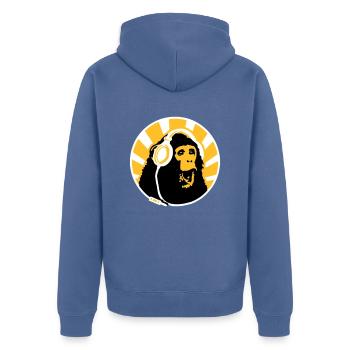 Monkey with Headphones - Unisex Premium Bio Zip Hoodie - Taubenblau - Hinten - Nico (187cm)