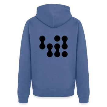 42 (weißer Text) EPS - Unisex Premium Bio Zip Hoodie - Taubenblau - Hinten - Nico (187cm)