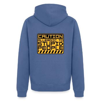 Caution Stupid People - Unisex Premium Organic Zip Hoodie - stone blue - Back - Nico (187cm)