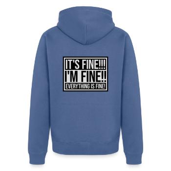 everything is fine quote - Unisex Premium Organic Zip Hoodie - stone blue - Back - Nico (187cm)