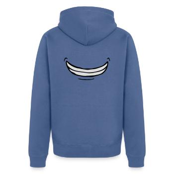 Breites überschwängliches Comic Grinsen - Unisex Premium Bio Zip Hoodie - Taubenblau - Hinten - Nico (187cm)